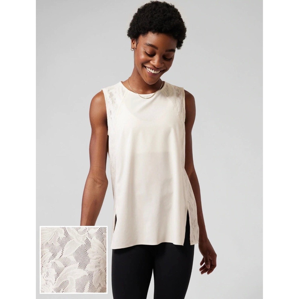 Athleta Women's Beige Lace Zephyr‎ UPF Lifestyle Athletic Tank Top Size M